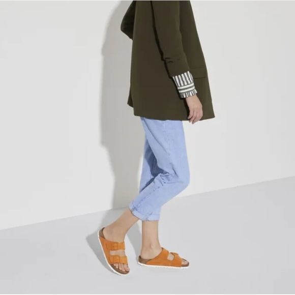 New Birkenstock Arizona SFB Almond Suede Leather Regular Eu39 Orange - Picture 2 of 10